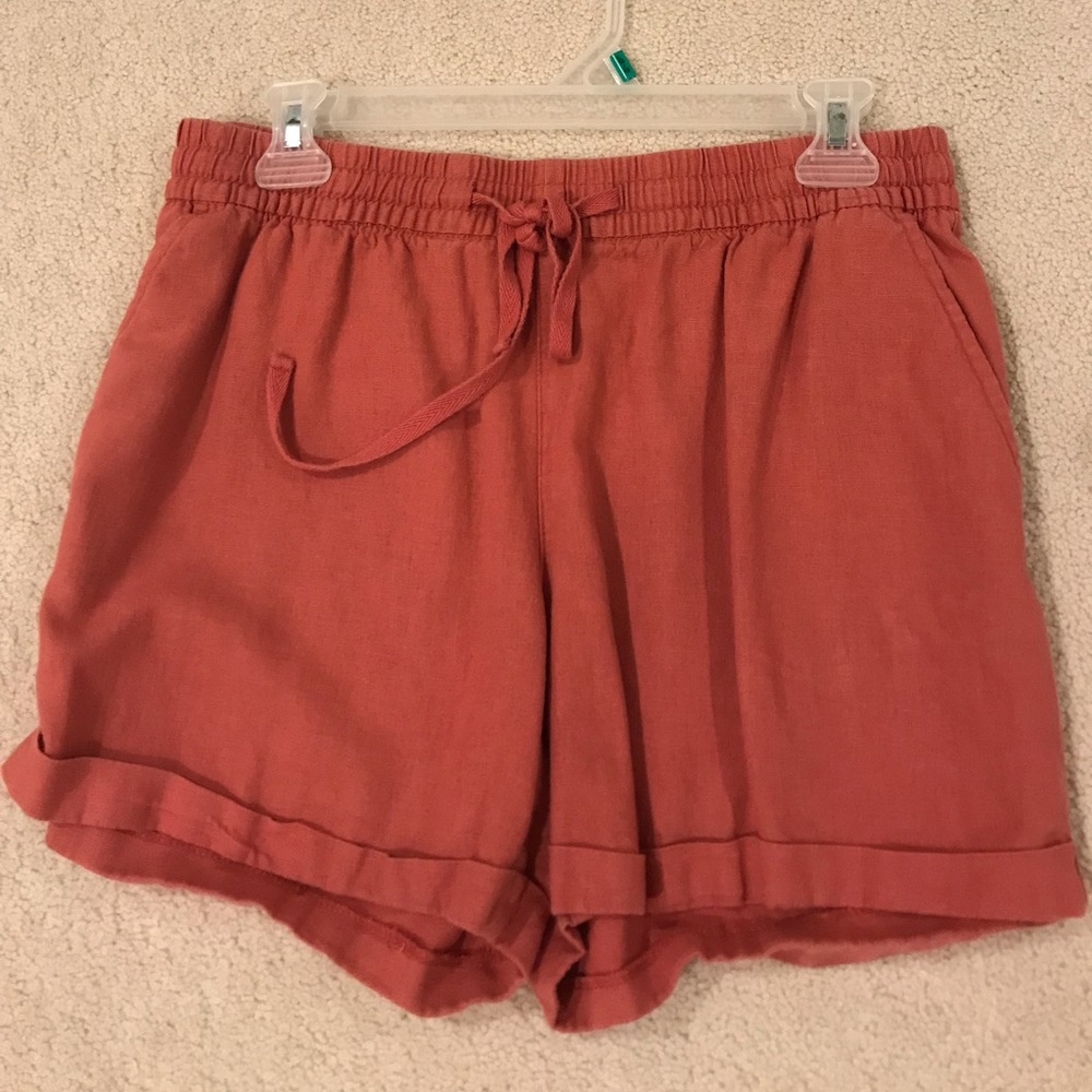 Red linen shorts